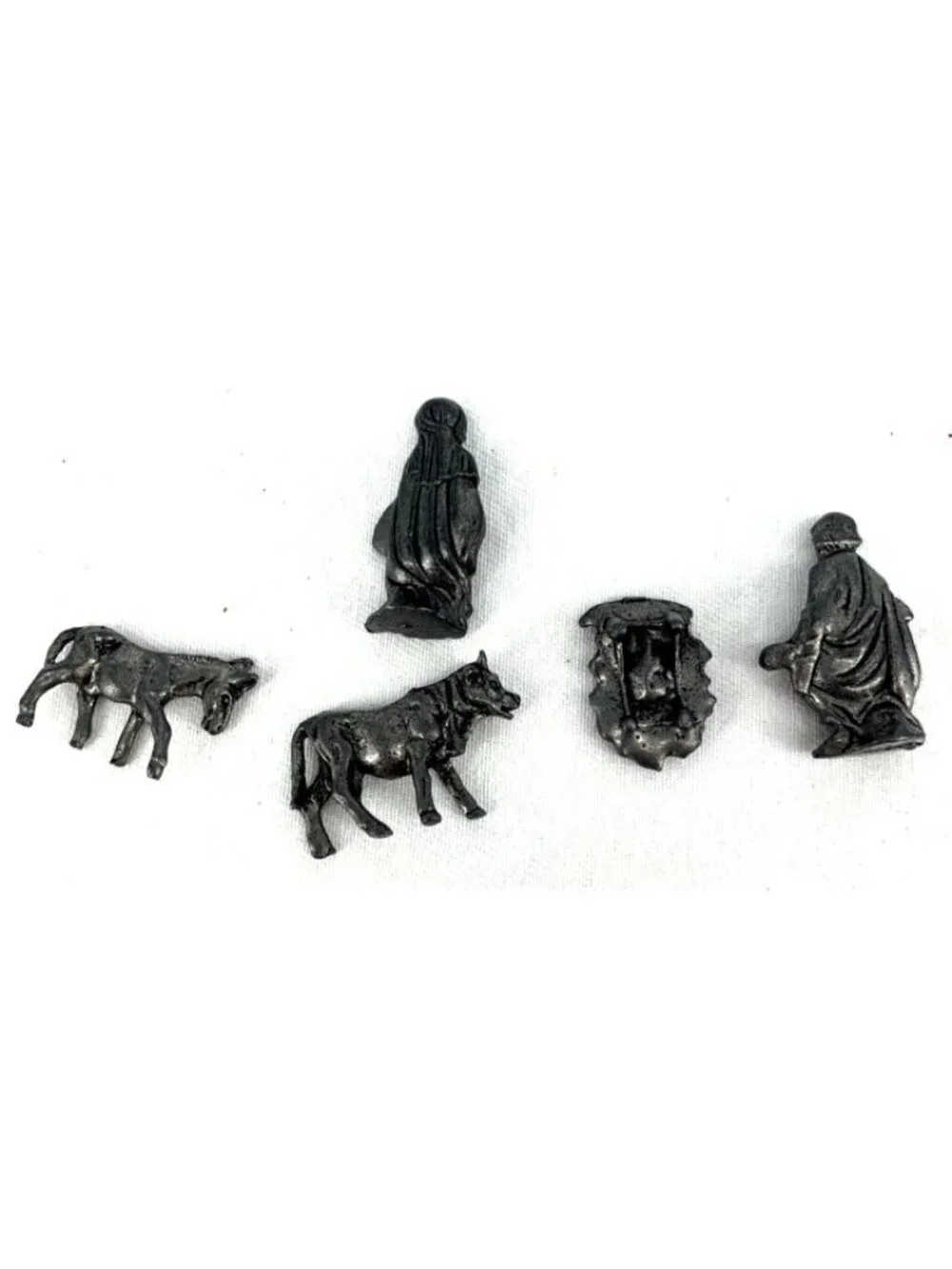 Mini Pewter Nativity Baby Jesus Mary Joseph Animals Set of 5 Self Standing 1.5